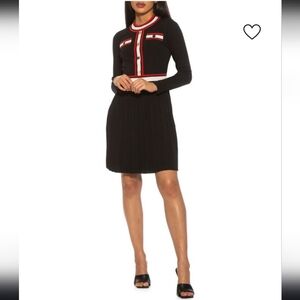 Alexia Admor Dina Crewneck Pleated Knit Dress Gold Accents NWT Medium